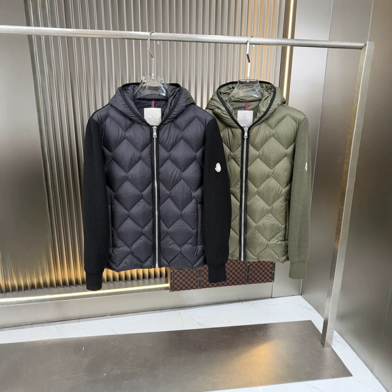 Mengjia down jacket high version new diamond knit patchwork sleeve goose down lightweight black M brand jacket