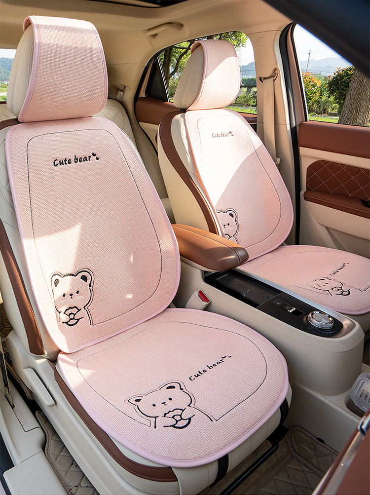 New Linen Donut Bear Cartoon Four Seasons Car Seat Cushion Set