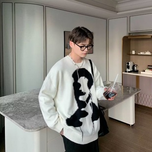 Autumn and Winter Thickened Sweater Men's Korean Style Fashionable Loose Japanese Knitted Sweater Winter Ins Hong Kong Style Lazy Sweater Jacket
