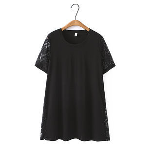 Plus size women's 240kg fat MM loose slim temperament pearl lace stitching short sleeve jacket 372409