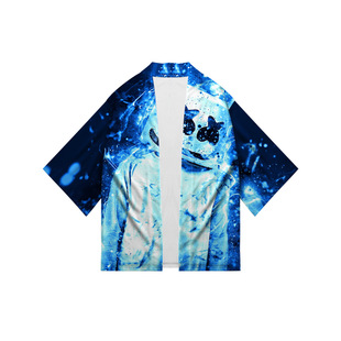 Cross-border source new Marshmello cotton candy 3D digital printing summer seven-sleeve kimono cardigan feather knit