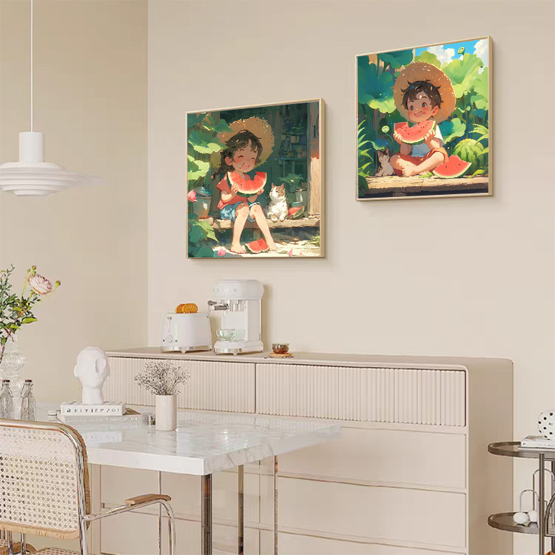 客厅装饰画正方形动漫情侣画餐厅玄关入户门现代简约人物挂画壁画