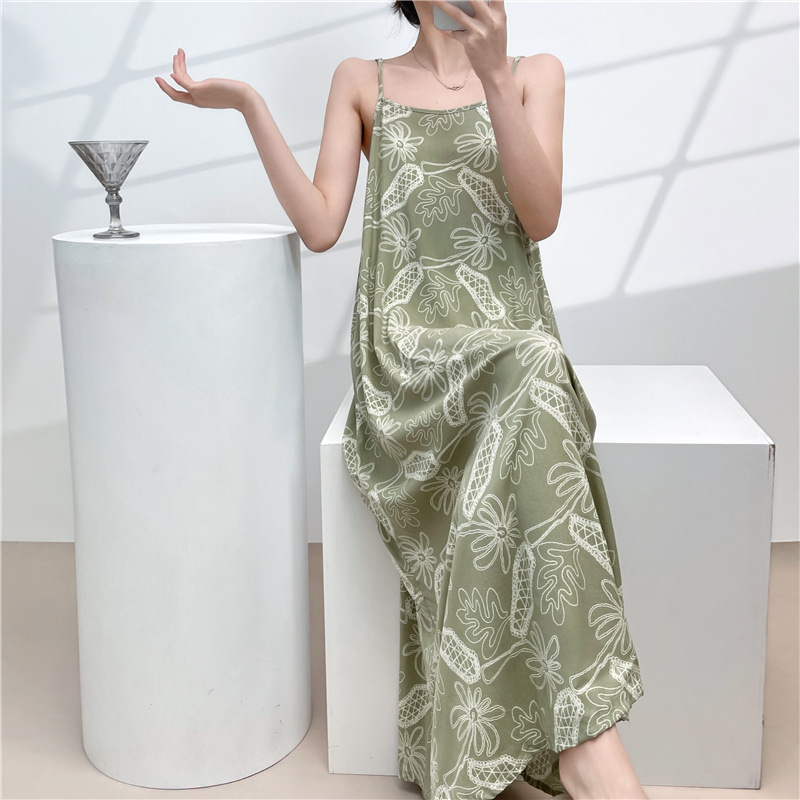 New dress Sling Cotton Silk Nightdress Women's Spring and Summer Super Long Dress Summer Sexy Outwear Artificial Cotton Pajamas
