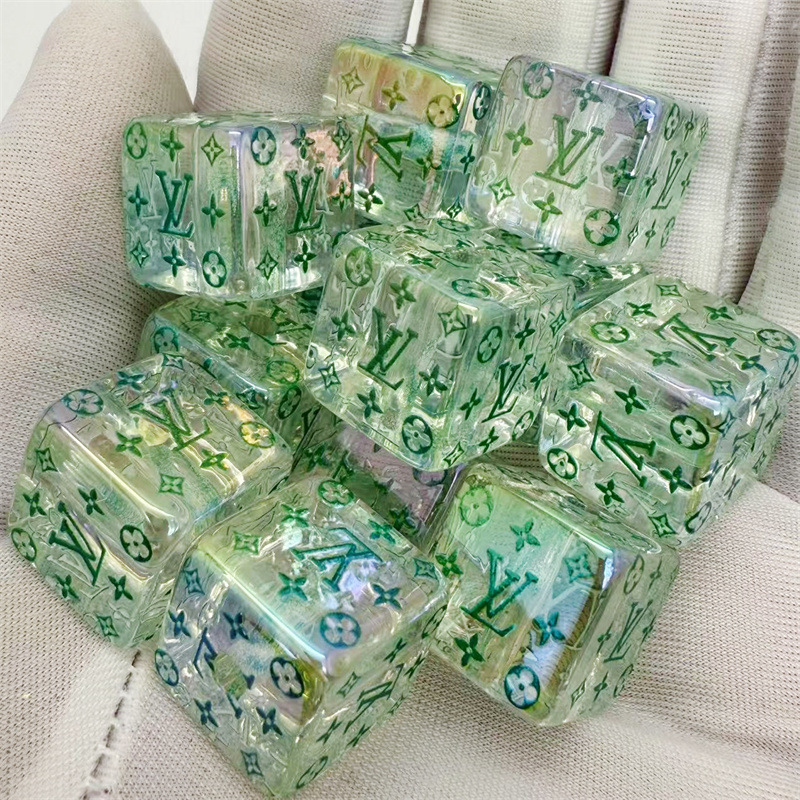 16mm亚克力透明印花大牌方块珠直孔串珠 diy手机绳钥匙扣饰品配件|undefined