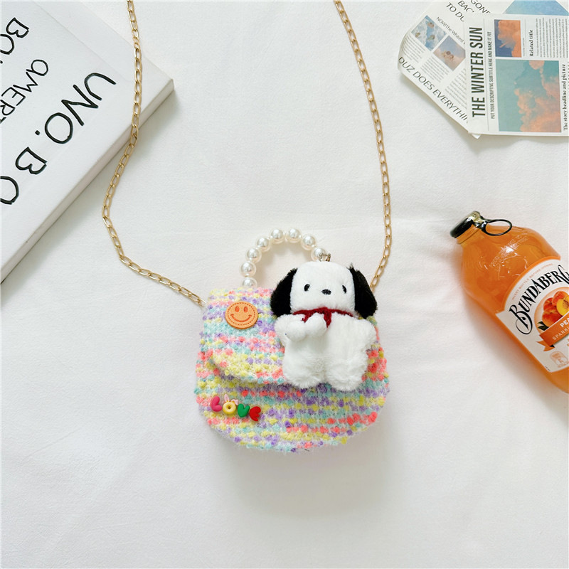 Bolsa de mensajero de los niños de lana 2023 moda lana niñas perla monedero Otoño e Invierno nuevos niños ropa grande marca bolsa