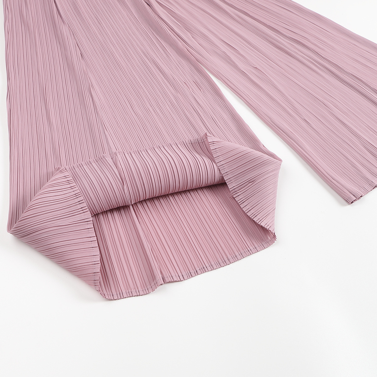 Quần culottes nữ ống rộng cạp cao xếp ly dáng suông dài midi — màu xanh nhạt chi tiết 16