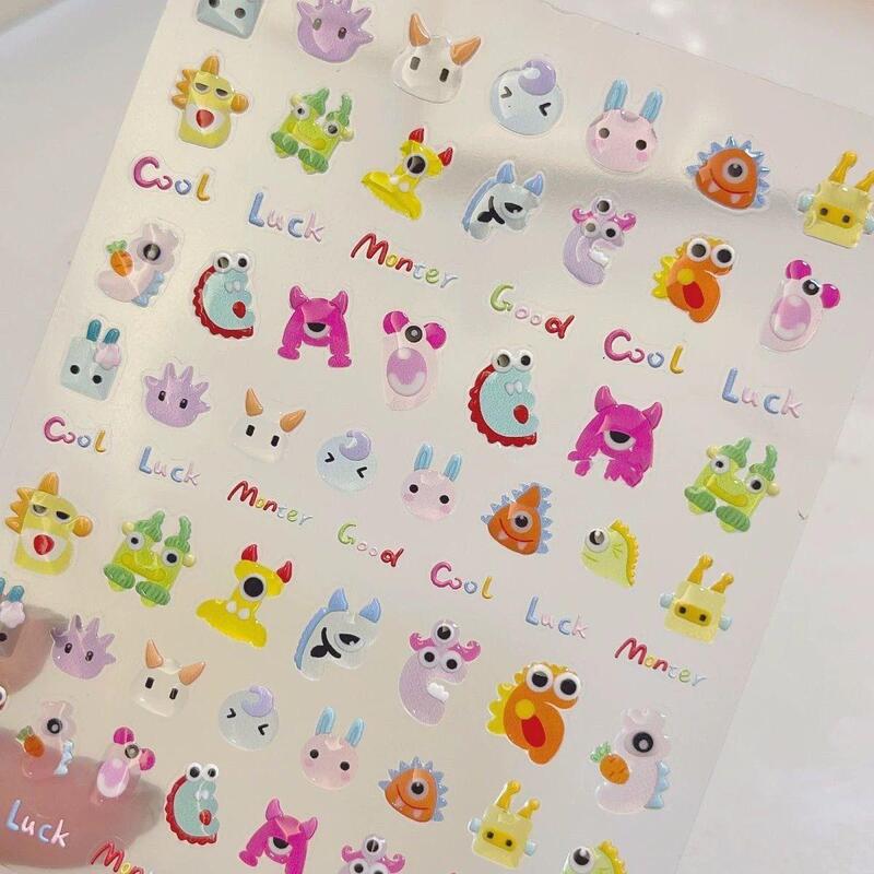 Wang Sulong with cute little monster relief three-dimensional nail art sticker cartoon monster expression nail sticker decoration