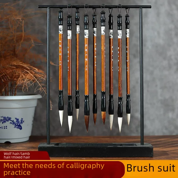 Wholesale Mixed Bristle Brushes with Solid Wood Handles, Yellow Bamboo Rods, Wolf Hair, Goat Hair, Student Brushes, Wholesale Low Price