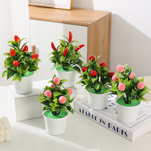 Spot Simulated Green Plant Fruit Potted Cherry Pepper Money Tree Desktop Ornaments Decoration Cross-Border Hot Sale