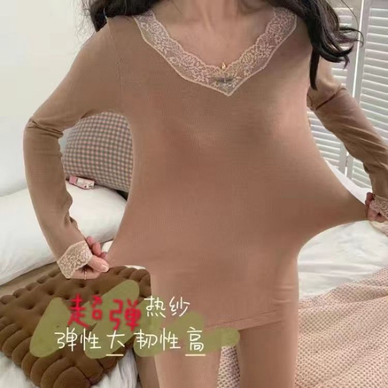 여자용 써멀 속옷, 두껍고, 인터넷 셀럽, 레이스 바텀 셔츠, 가을과 겨울 2024년 신상품 가을 옷과 가을 바지