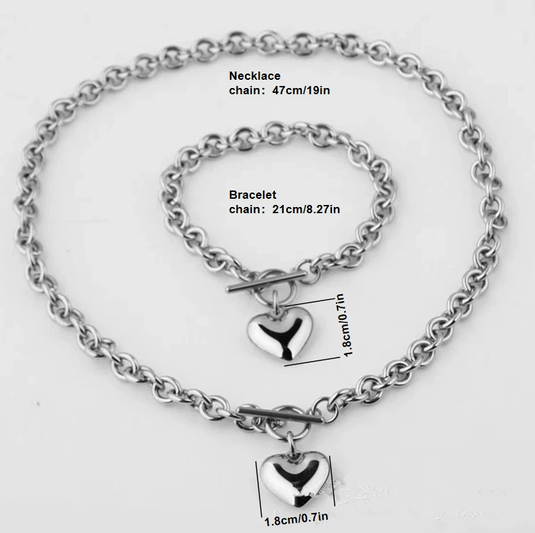 Fashionable cute brand pendant heart shaped, necklace and bracelet, chain, set, for import, European style, 6mm