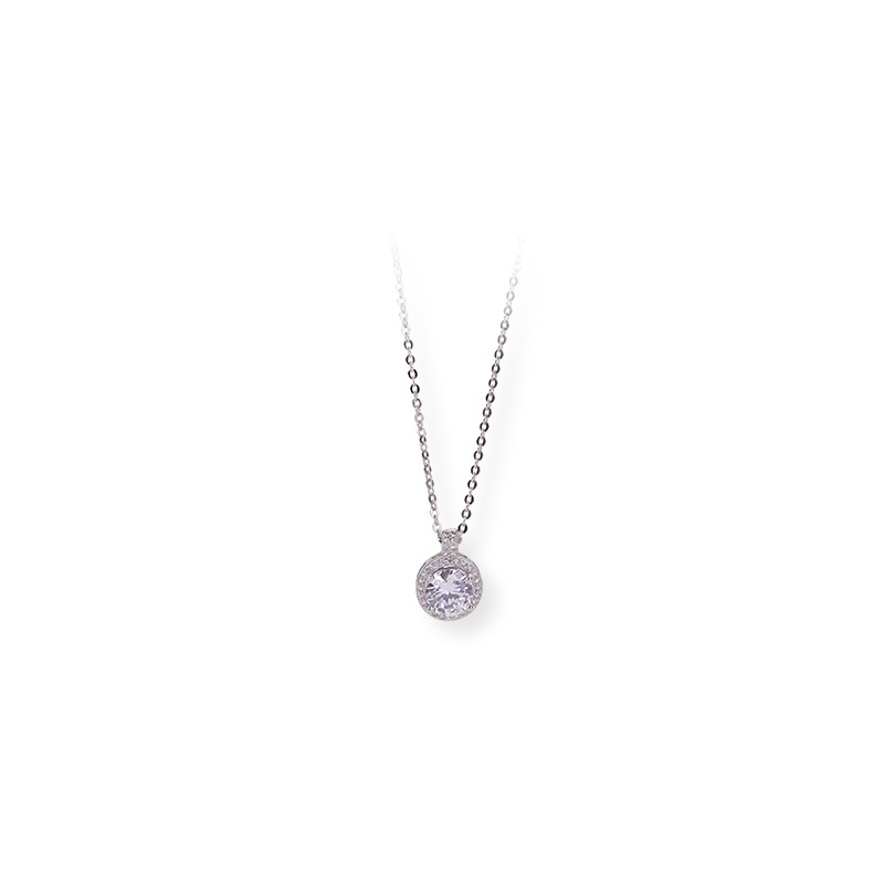 Round Sparkling Diamond Necklace For Women Elegant Versatile Gift_voghion.com