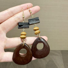 叙利亚风夸张木质串珠吊坠水滴耳环简约百搭时尚气质大气耳饰高级