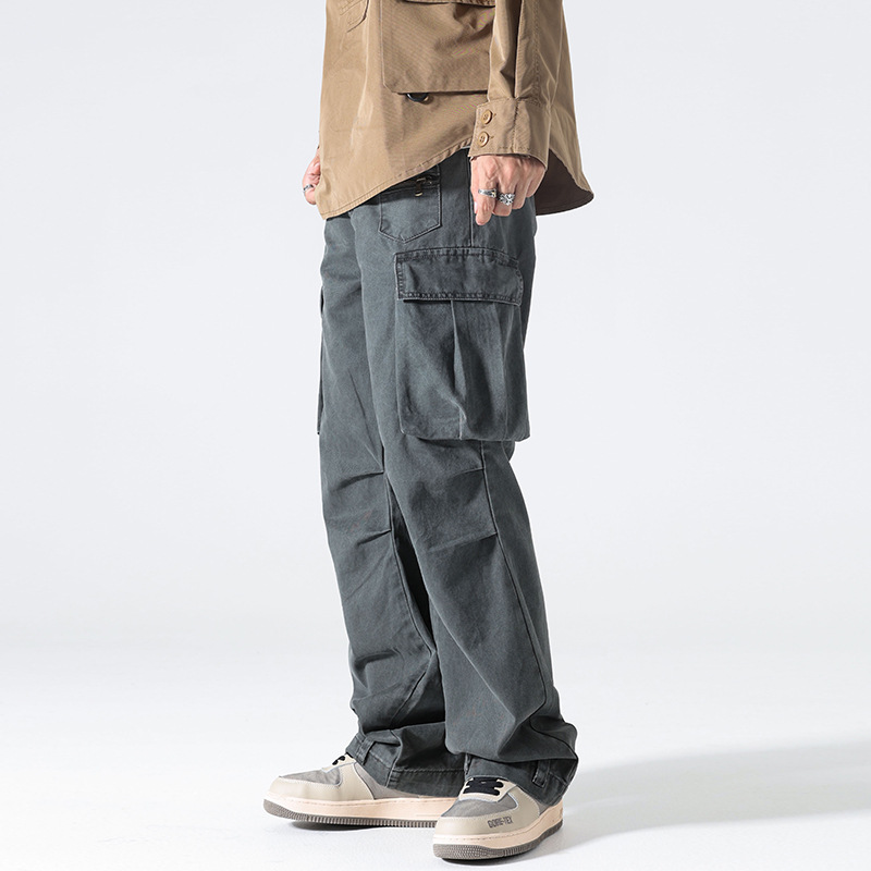 Shanggu Men's Pure Cotton American Style High Street Straight Overalls Three-Dimensional Multi-Pocket Fashionable Loose Men's Casual Pants