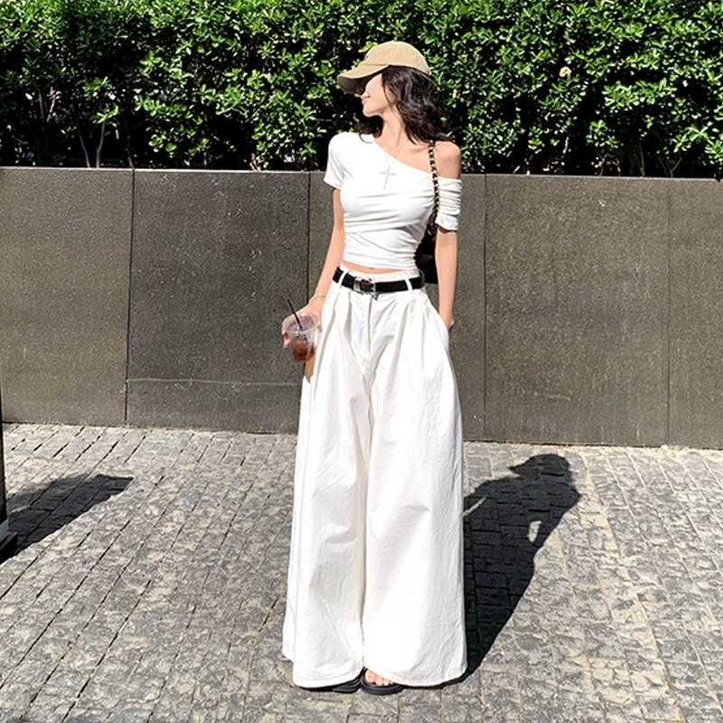 Женская футболка с однотонным воротником в стиле Hot Girl, летняя элегантная футболка с открытыми плечами и короткими рукавами, дизайн топа