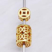 純銅鏤空錢幣手鏈隔珠銅錢桶珠diy飾品配件古錢幣手串串珠扁珠