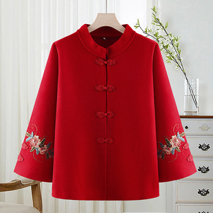 Mother's Western-style Noble Woolen Coat Old Women's Clothing Autumn and Winter Wedding Dress Middle-aged and Old Grandma Wedding Dress Wedding Banquet