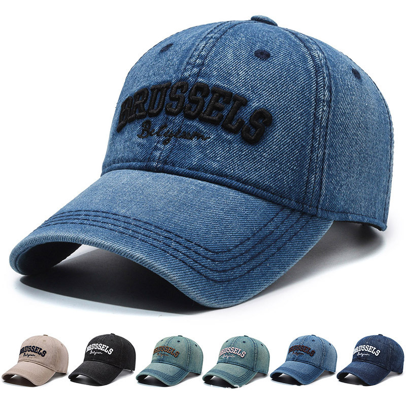 Großhandel Neue Herrenhüte Europäische und amerikanische Vintage-Baseballkappe aus gewaschenem Denim mit Stickerei Damen-Sonnenschutz_voghion.com