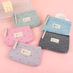 Cute Floral Waterproof Canvas Printed Cosmetic Bag Portable Small Ladies Popular Bag Coin Mobile Phone Bag Key Bag