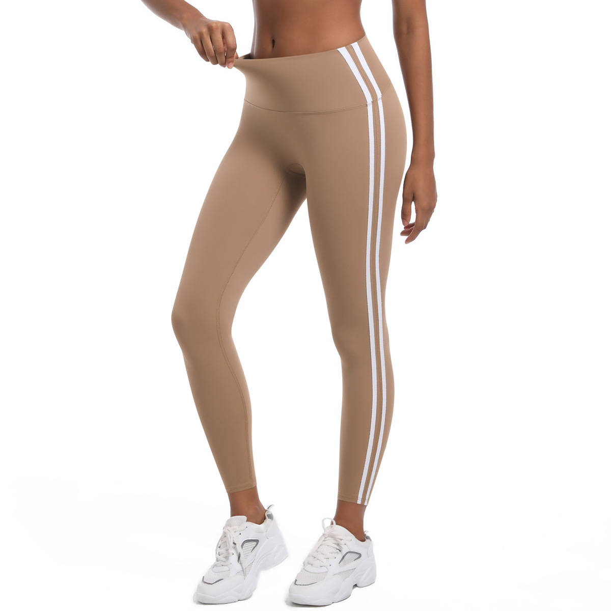 210g Weight Sleeveless Sleeve Length Nylon Fabric Type Short Top Length Leggings Pants Type Running, Sports Occasion Collarless Neckline Stripe Pattern Side Stripe Design Fitness, Sport Style Style Fitness Sport Style Stripe Nylon Collarless Side Stripe Active Bottoms Leggings 42