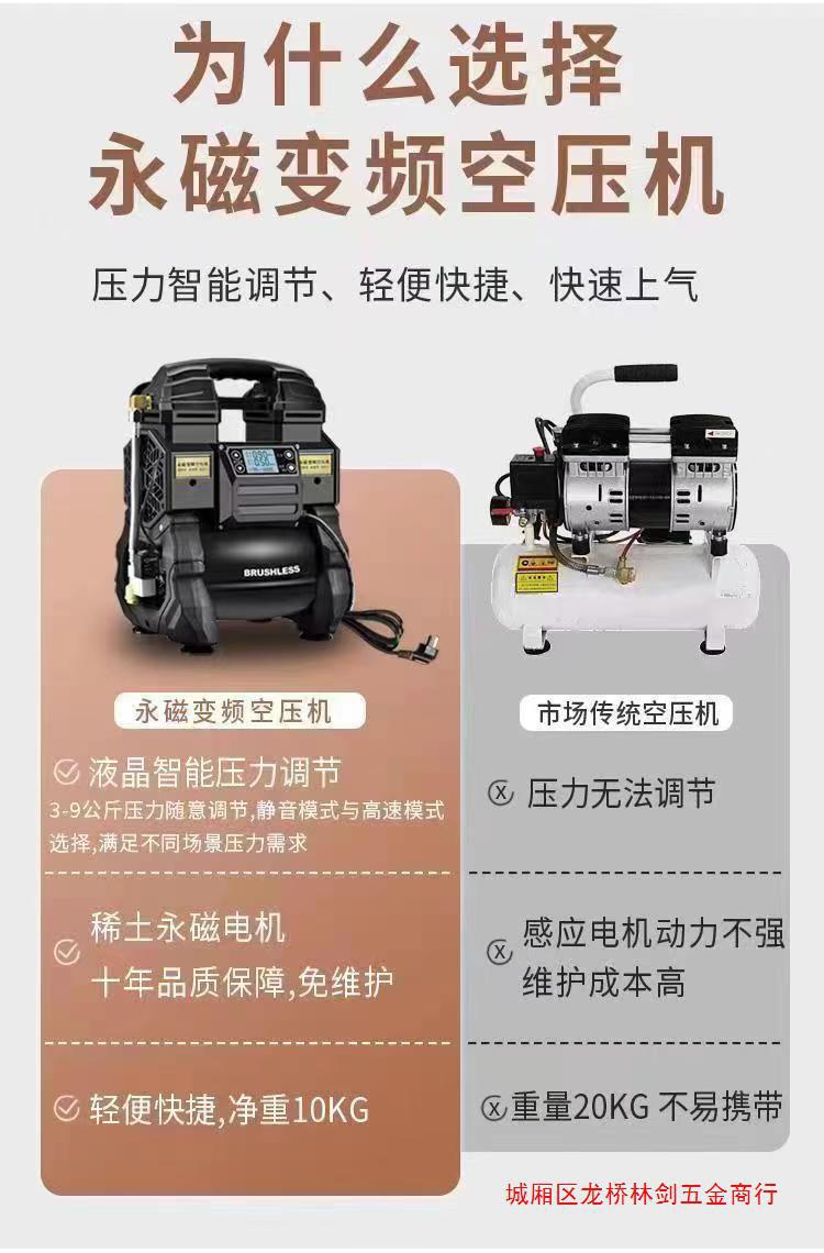 Iron brushless permanent magnet variable frequency air compressor new air pump small oil-free high pressure woodworking paint compressor