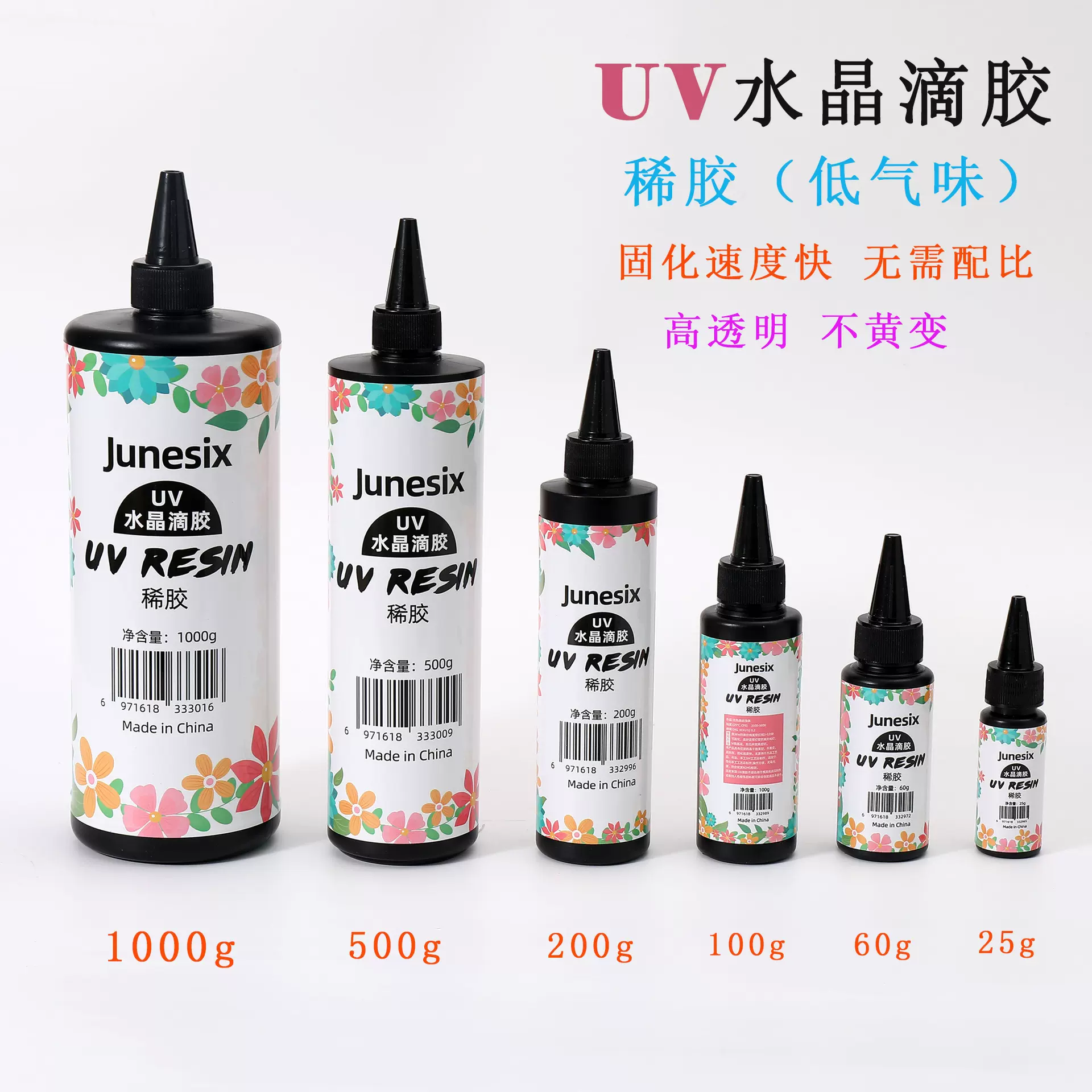跨境高透明速干UV水晶滴胶diy手工紫外线固化UV树脂液 UV胶低气味