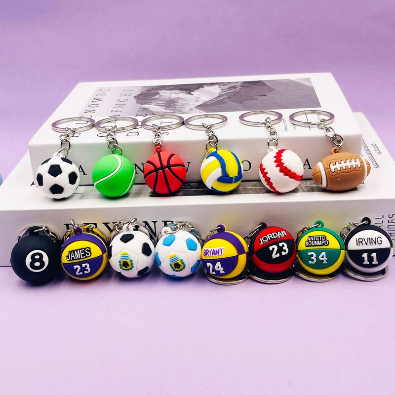 Factory Direct Sales of Ball-Shaped Keychain Pendants: Football, Basketball, Tennis, Billiards Pvc Soft Rubber Ball Gifts in Stock