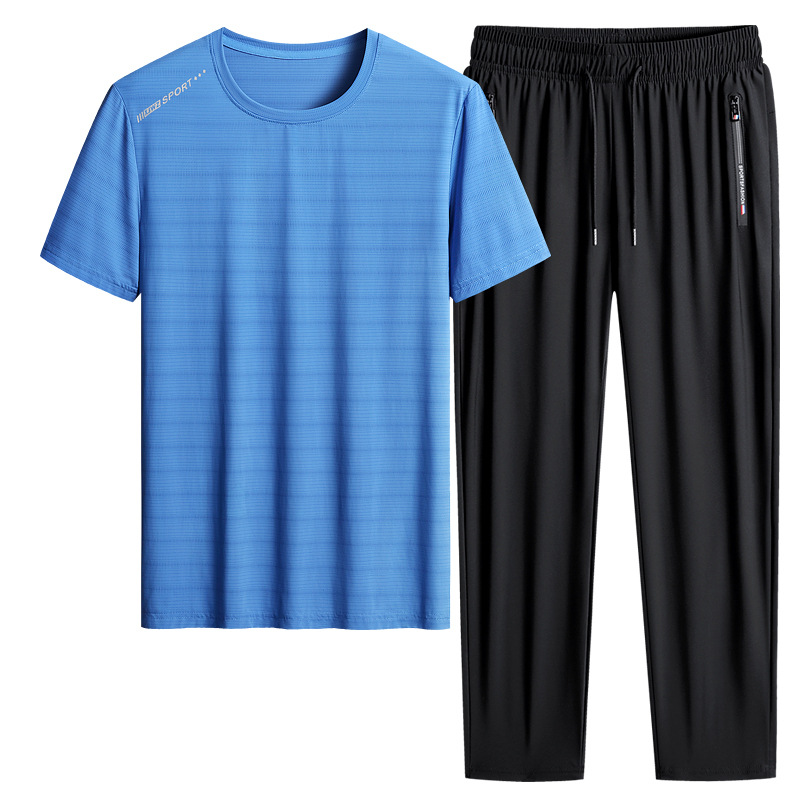 M - 8X set de hielo de verano camiseta hombre papá manga corta juego deportivo de mediana edad secado rápido juego de dos piezas