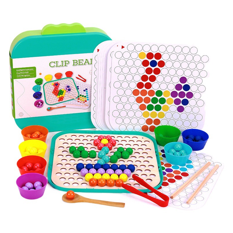 Granos de madera coloridos de los niños Bola de clip de los niños Juego de educación temprana cuentas de clip ayudas didácticas educación temprana concentración entrenamiento Juguetes
