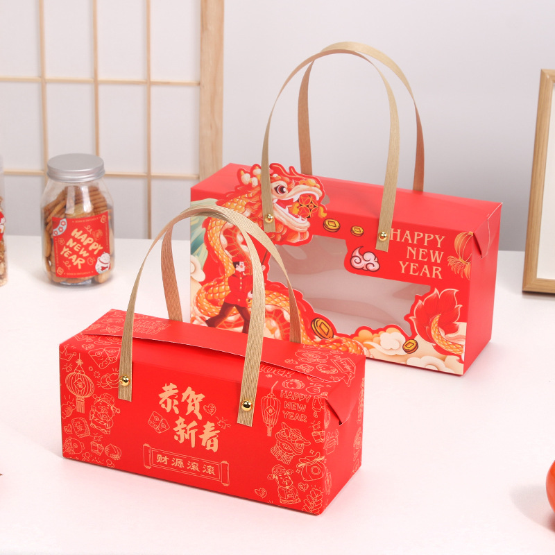 Nueva caja de embalaje para hornear, caja de regalo de año nuevo, caja de mano de caramelo crujiente de copo de nieve, caja vacía de nueces de año nuevo, regalo de año nuevo