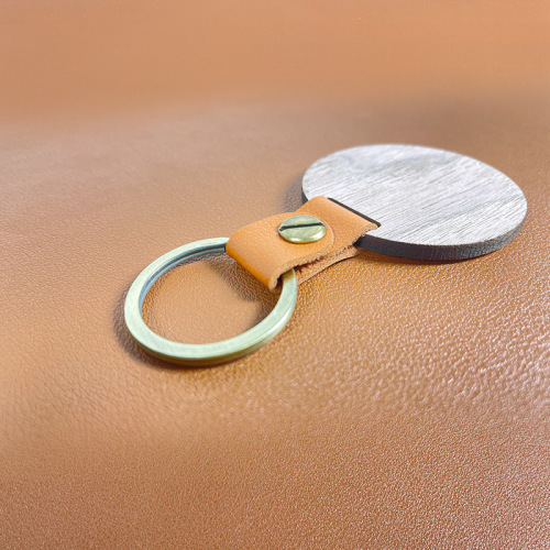 Car creative key ring wooden leather key chain bag pendant wooden leather key chain diy pendant