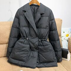 欧洲站2025秋冬新款西装翻领大码羽绒服女抽绳收腰白鸭绒外套潮