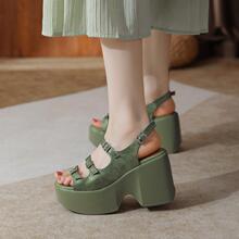 罗马凉鞋女增高小个子鱼嘴松糕鞋法式厚底粗高跟女鞋2025夏季新款
