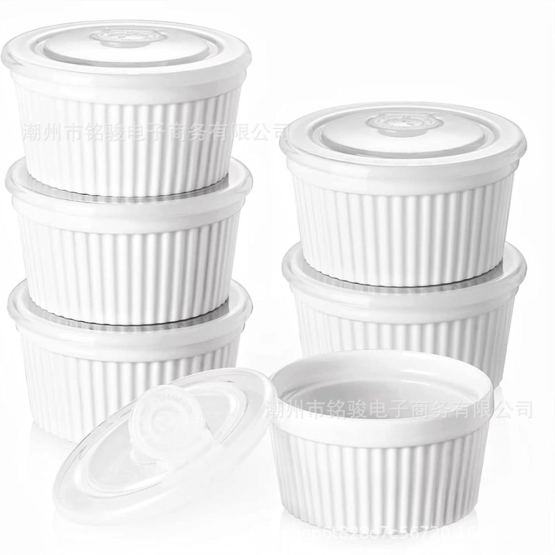 陶瓷甜品碗带盖雪糕杯不粘耐高温烤箱微波炉烤碗焦糖布丁碗瓷餐具