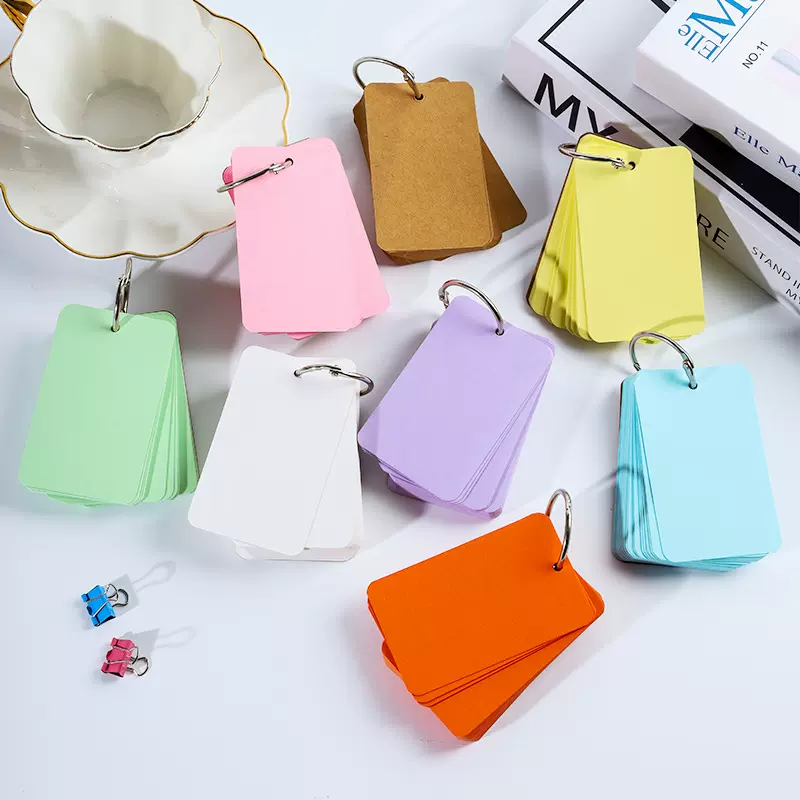 彩色空白卡片纸单词本糖果色随身便携铁圈环扣活页英语可拆卸便签