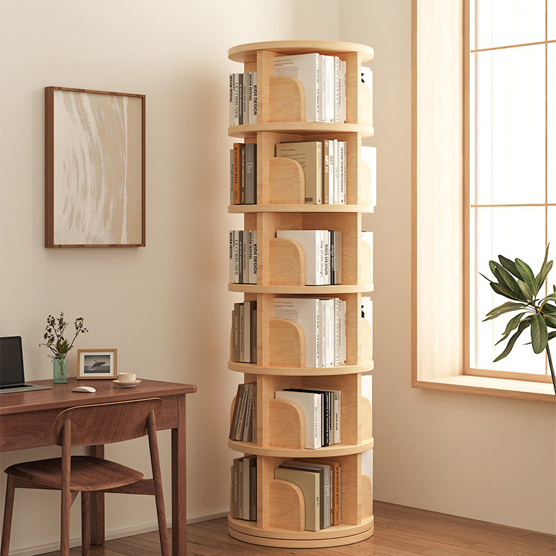 Estante de madera sólida estante de piso 360 grados giratorio estante de libros pintados sala de estar armario contra la pared armario de niños
