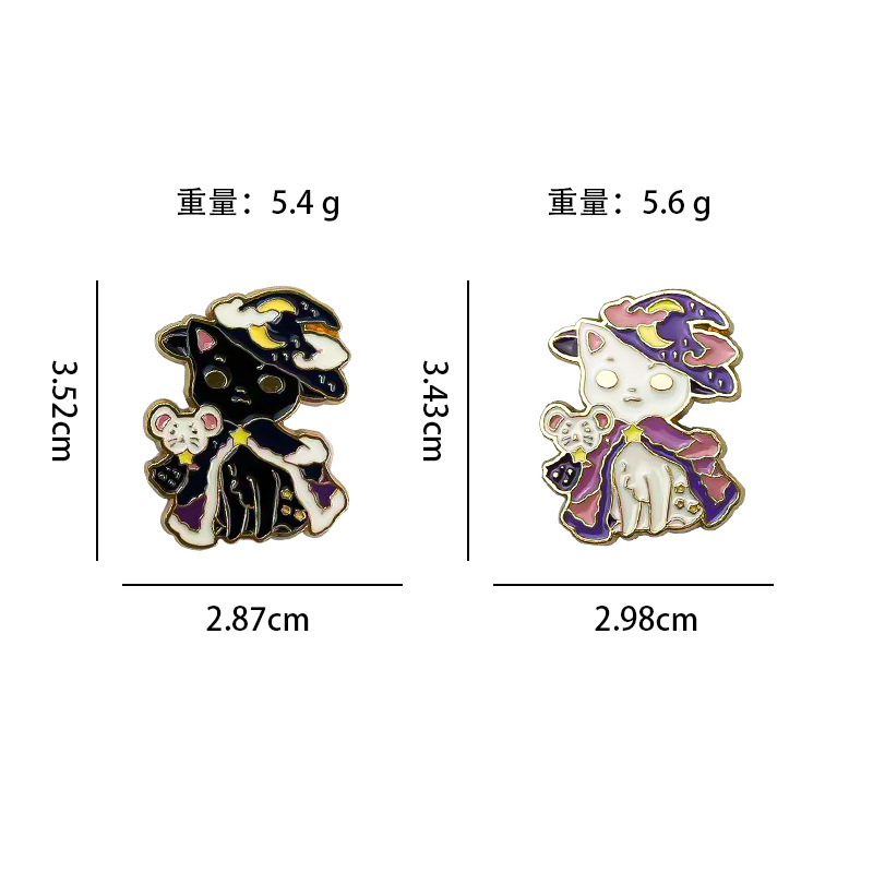 Broche de Gato de Dibujos Animados, Estilo Transfronterizo, Insignia de Aleación, Joyería, Accesorio de Ropa, Pin Blanco y Negro, Lindo