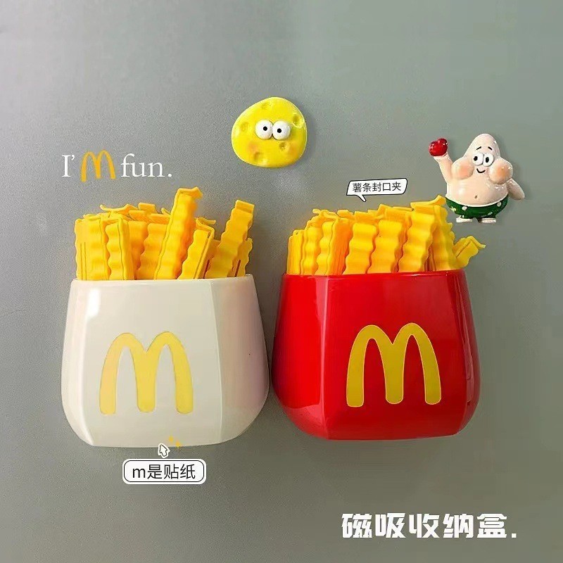 クリエイティブフライドポテトシールクリップ磁気冷蔵庫マグネット収納ボックス食品スナック防湿シールクリップ多機能小型ペンホルダー|undefined