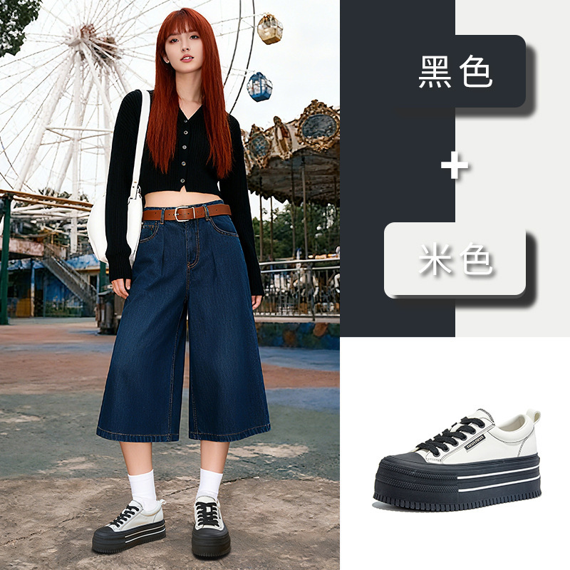 头层牛皮小白鞋女2025秋季新款厚底增高饼干鞋休闲百搭运动板鞋女|undefined