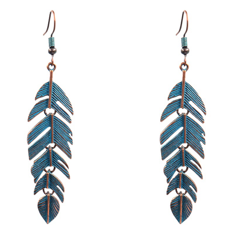 End jewelry Amazon cross-border popular alloy earrings geometric leaves turquoise Vintage Ladies earrings wholesale