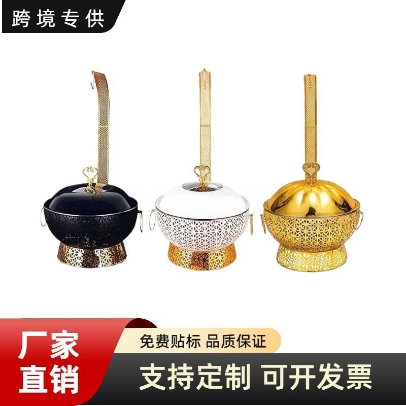 Cross-Border Luxury Hotel Restaurant Buffet Stove with a Removable Lid, Insulated Stove with Decorative Edges, Stainless Steel Golden Alcohol Stove Manufacturer