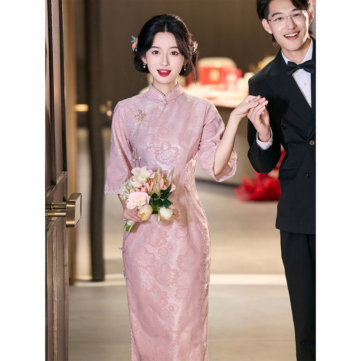 Pink Cheongsam 2025 New Improved Young Girl's High-End New Chinese Style Beautiful Wedding Toast Dress Bride