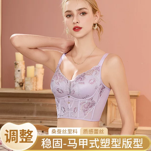 French-Style Vest-Shaped Shapewear Sexy Lace Push-Up Wireless Sexy Lift Bra with Side Support