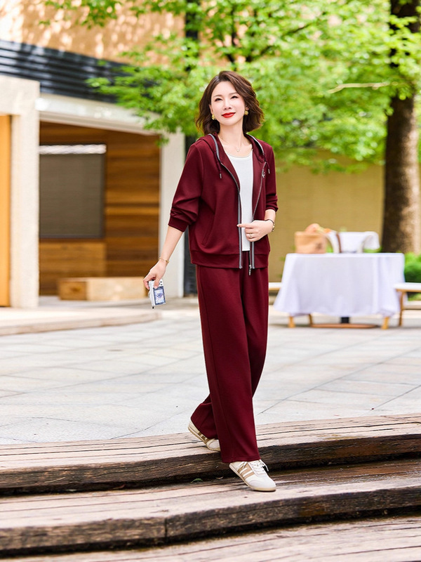 时尚洋气运动套装女春秋2025连帽开衫卫衣束脚卫裤妈妈两件套休闲|undefined