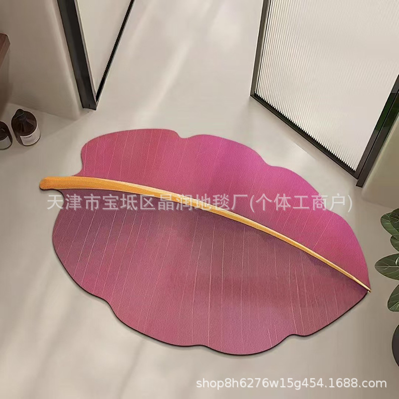 TEMU跨境彩色仿真树叶地垫硅藻泥浴室吸水速干防滑垫玄关入户门垫|undefined