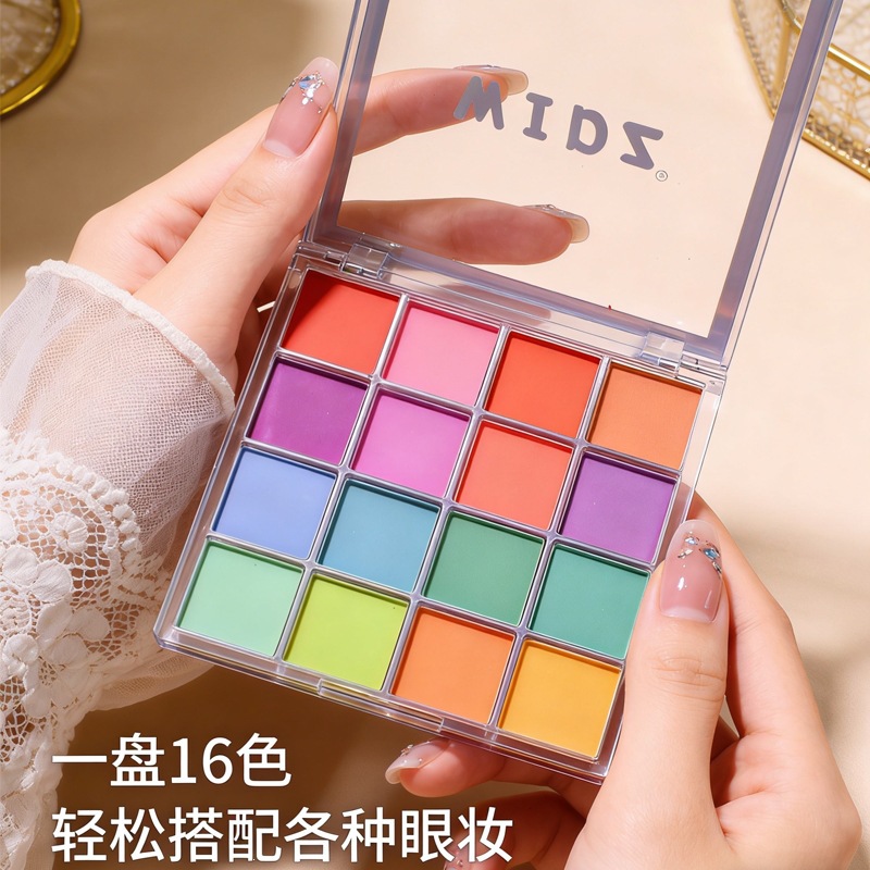 Colorful Eyeshadow Palette 16 Colors Flower Fairy Palette Stage Makeup Creative Makeup Pearlescent Matte European and American Style Makeup Blue Dazzling Color