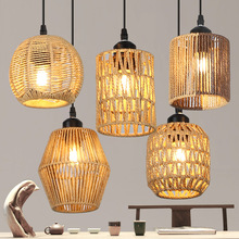 竹编吊灯日式餐厅竹子灯笼茶室吊灯复古饭店草帽藤编织吊灯民宿灯