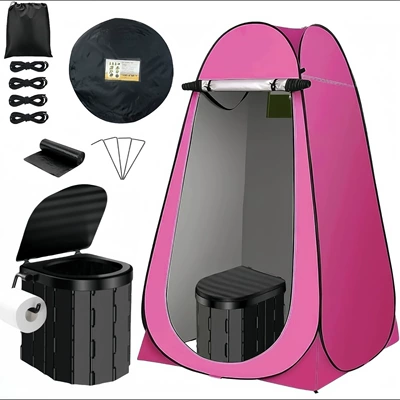Outdoor Toilet Trunk-Mounted Mobile: Kempinq və səyahət - single-14m-window-rose-red-hook-style-black-toilet