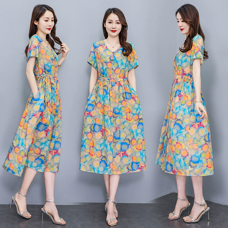 2025 новое летнее хлопковое шелковое элегантное платье для мам среднего и пожилого возраста больших размеров, модное, элегантное, стильное, изысканное