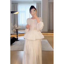 深圳南油夏装搭配一整套时尚减龄白色雪纺连衣裙子套装女2024新款